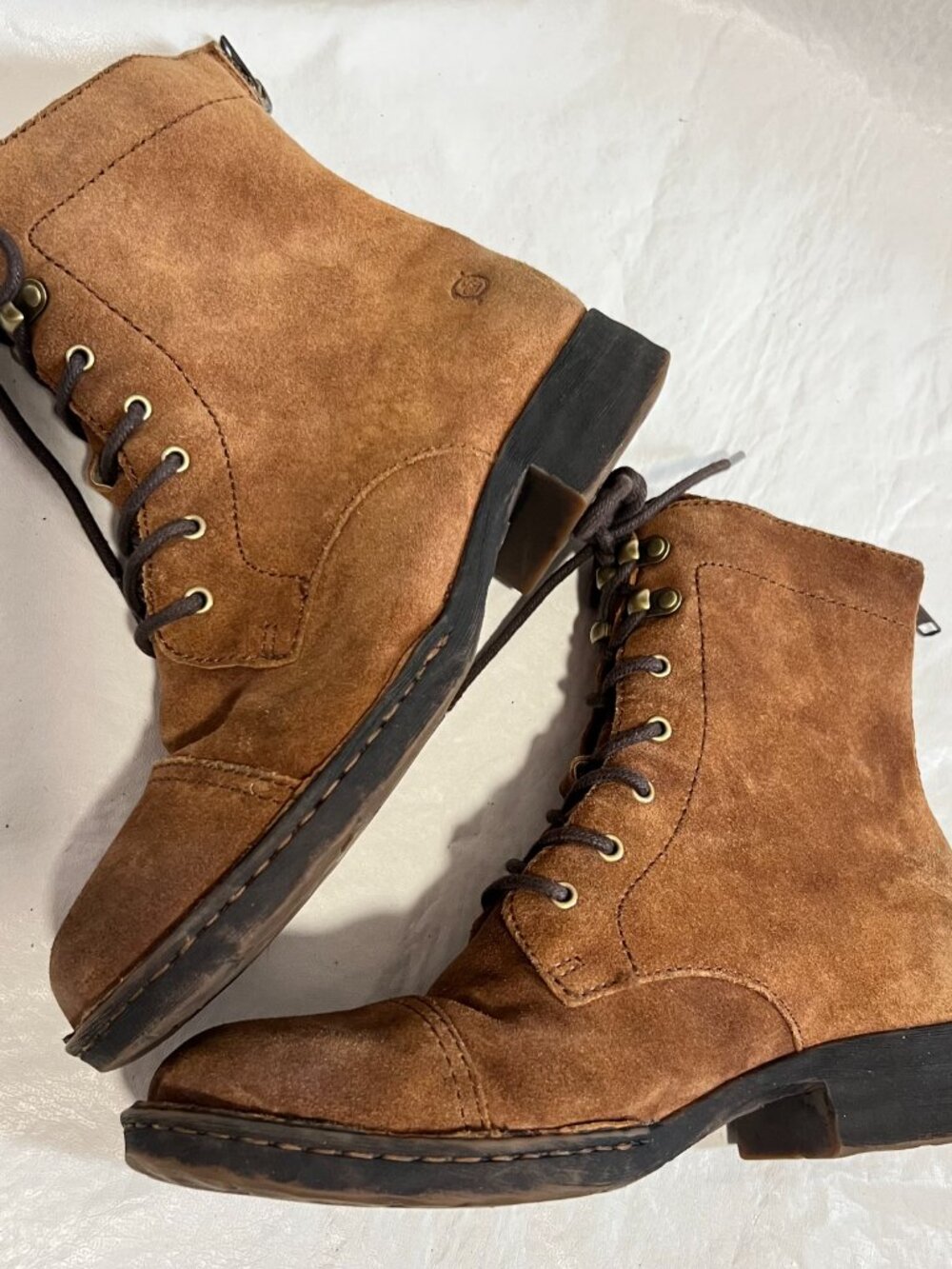 Born combat boots brown suede Kelisa zip up lace up womens 7.5 low heel - Picture 6 of 12